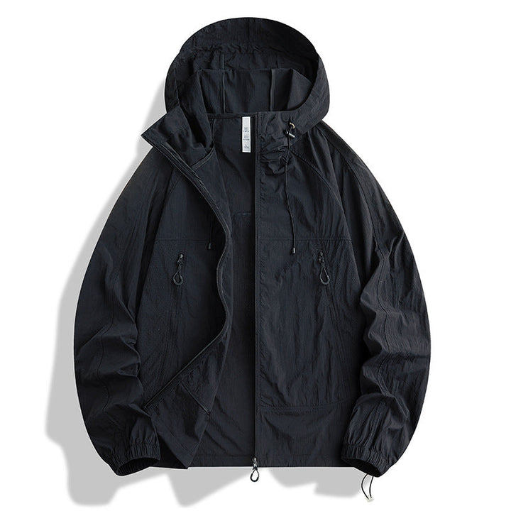 Men's Ultralight Hooded Wind Jacket with Pack Function, Mesh Lining & Zipper Pockets Hudson & Parker