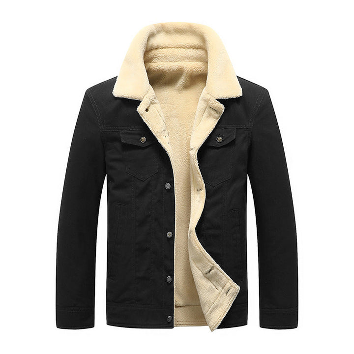 Men's Robustly Cut Canvas Trucker Jacket with Full Sherpa Lining and Flap Pockets Hudson & Parker