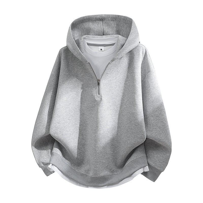 Unisex Oversize-Halfzip-Hooded Sweatshirt with Layered Look, Rounded Hem & Ribbed Cuffs Hudson & Parker