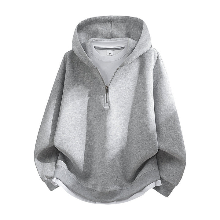 Unisex Oversize-Halfzip-Hooded Sweatshirt with Layered Look, Rounded Hem & Ribbed Cuffs Hudson & Parker