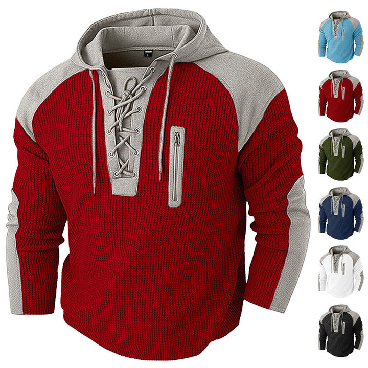 Men's hoodie with lacing trim and vertical zipper chest pocket Hudson & Parker