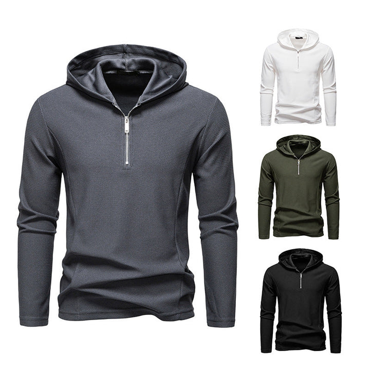 Men's Lightweight Textured Half-Zip Hoodie with Breathable Mesh Hudson & Parker