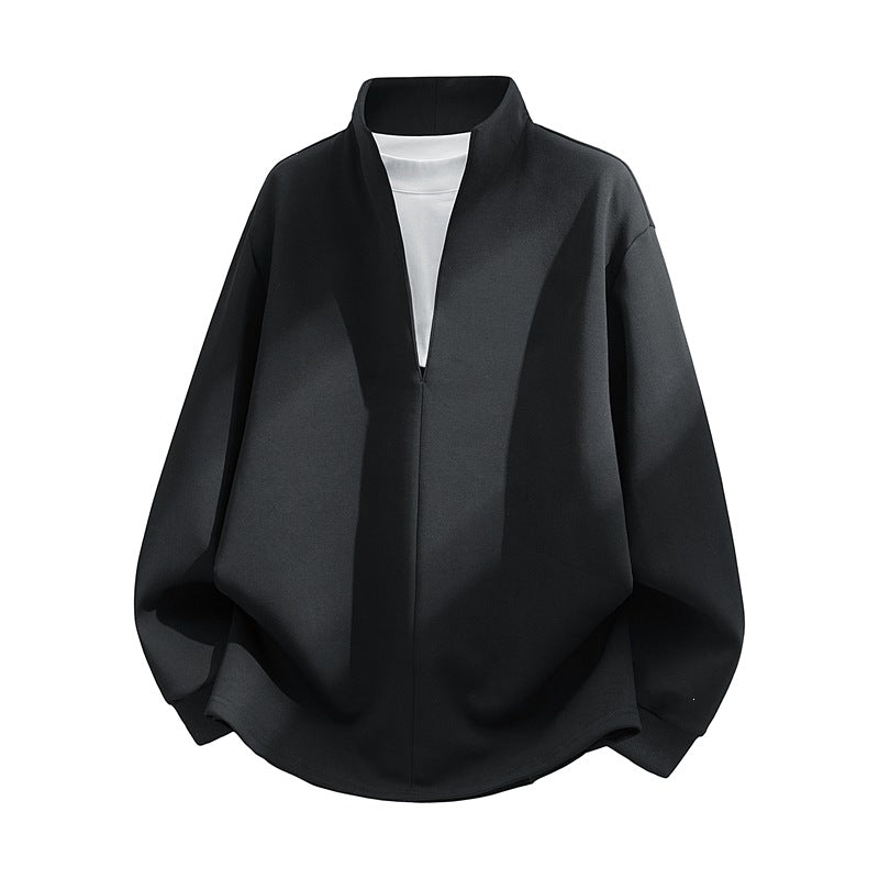 Unisex Oversize Sweatshirt with standing collar, half opening and rounded hem Hudson & Parker