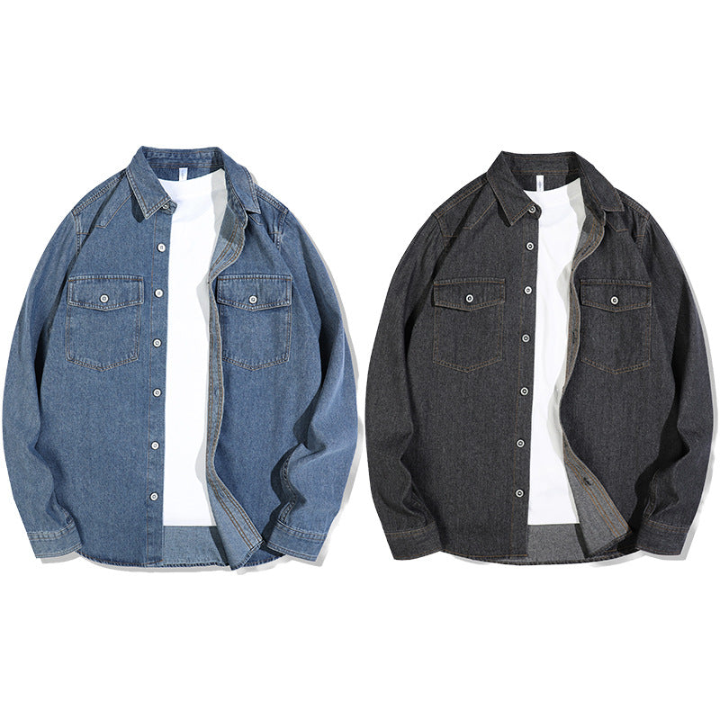 Men's Loose Denim Overshirt with Patch Chest Pockets and Full Button Placket Hudson & Parker