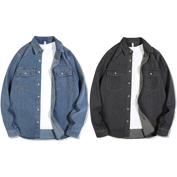 Men's Loose Denim Overshirt with Patch Chest Pockets and Full Button Placket Hudson & Parker