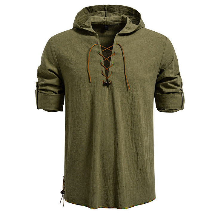 Men's Lightweight Hoodie Shirt with Decorative Lacing, Short Sleeve and Longline Cut Hudson & Parker