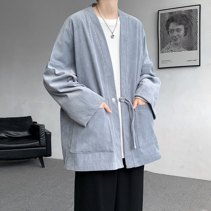 Men's oversized cord kimono cardigan with drawstring, patch pockets and drop sleeves Hudson & Parker