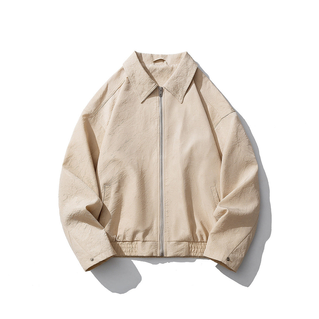 Men's Lightweight Crinkle Texture Zip Jacket with Shirt Collar and Elastic Hem Hudson & Parker