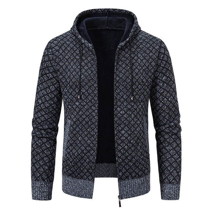 Men's jacquard zip knit jacket with hood and warm fleece lining Hudson & Parker