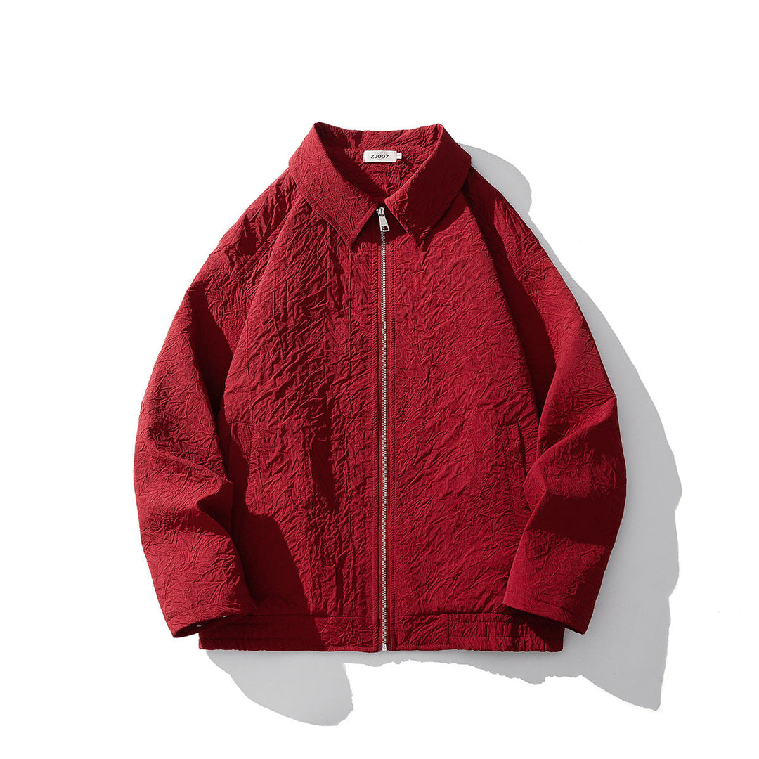 Men's Lightweight Crinkle Texture Zip Jacket with Shirt Collar and Elastic Hem Hudson & Parker