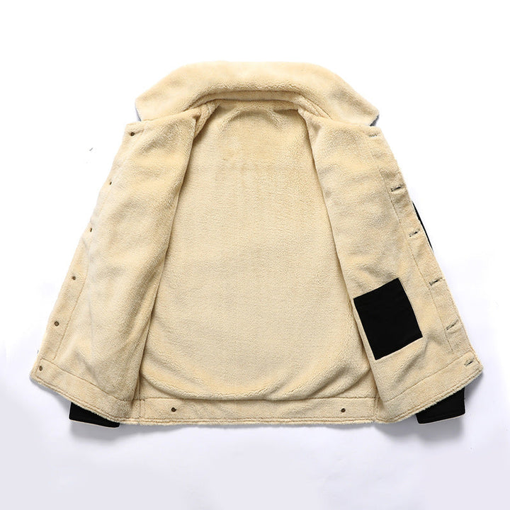 Men's Robustly Cut Canvas Trucker Jacket with Full Sherpa Lining and Flap Pockets Hudson & Parker