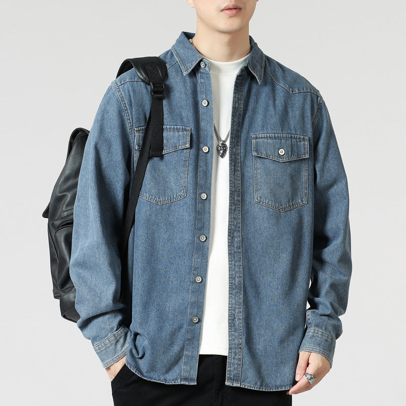 Men's Loose Denim Overshirt with Patch Chest Pockets and Full Button Placket Hudson & Parker