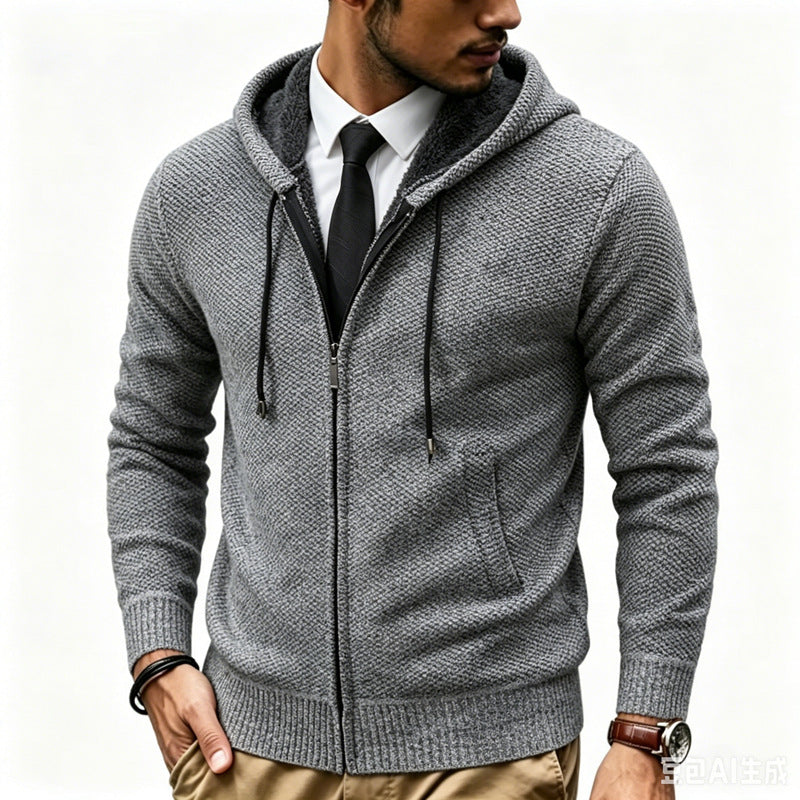Men's Hoodie Cardigan with Teddy Lining and Full Zip Hudson & Parker