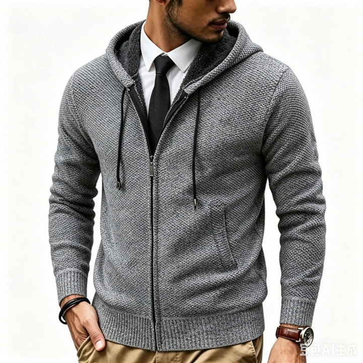 Men's Hoodie Cardigan with Teddy Lining and Full Zip Hudson & Parker