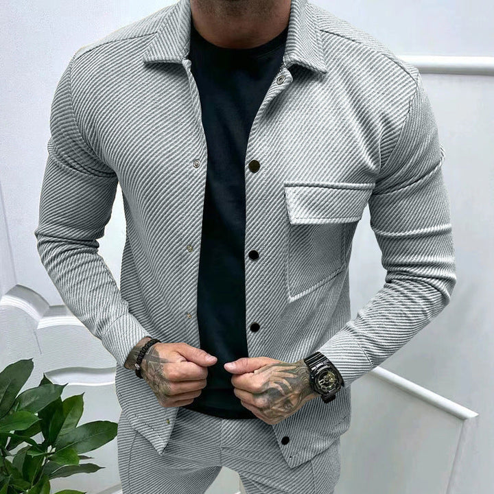 Men's slim ribbed structure overshirt jacket with snap button closure and chest flap Hudson & Parker