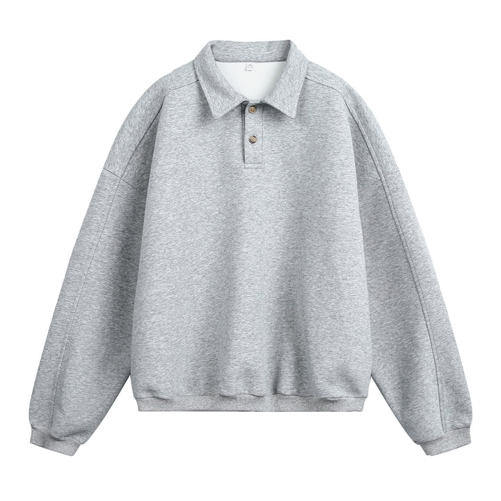 Unisex Casual Oversized Polo Sweatshirt with Shirt Collar, Raglan Sleeves and Cuffs Hudson & Parker