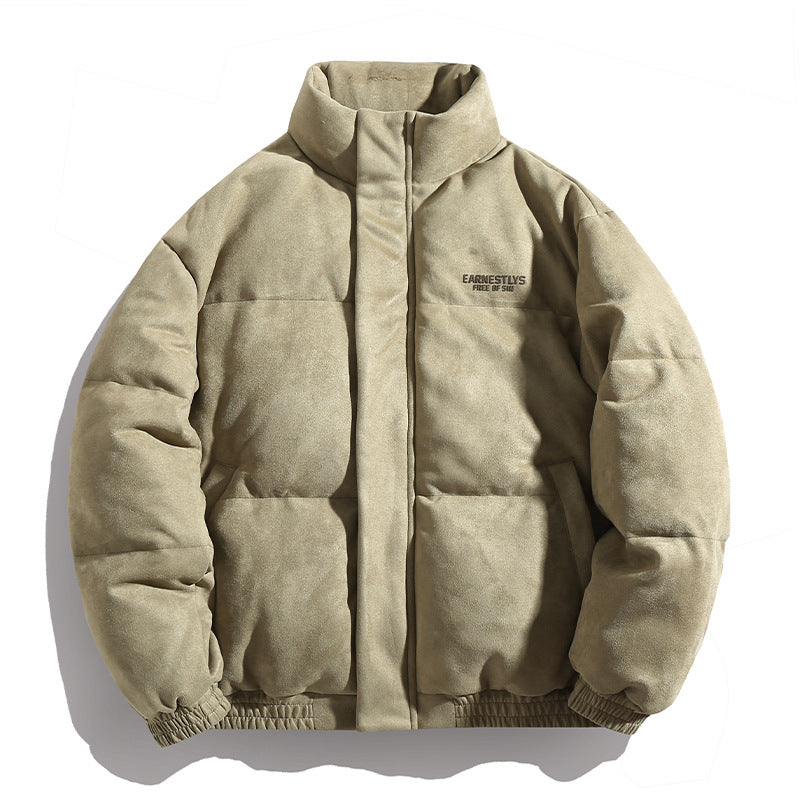 Men's Padded Oversized Quilted Jacket with Stand Collar and Velour Finish Hudson & Parker