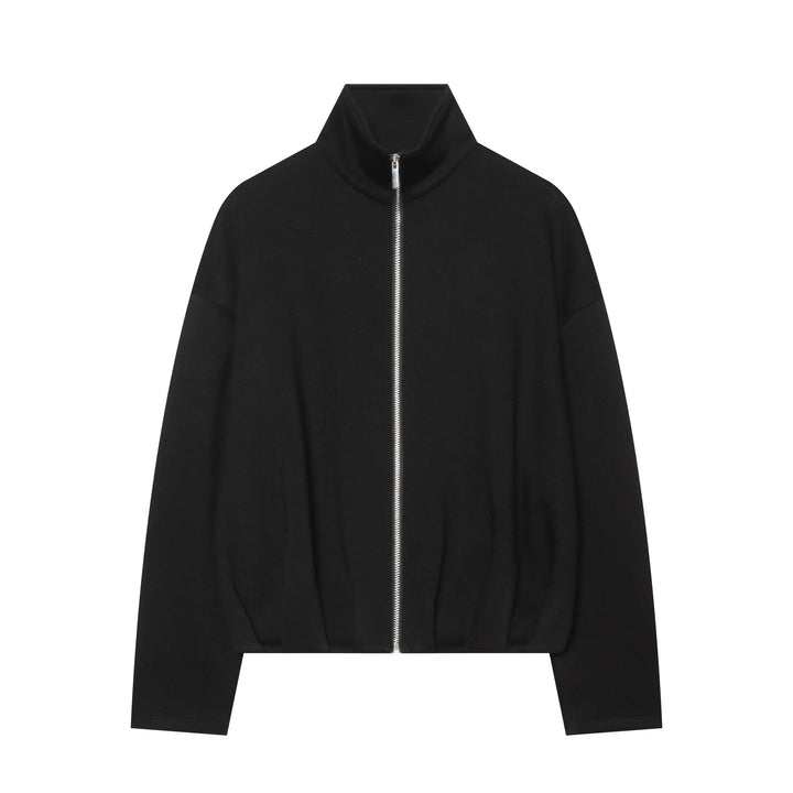 Women's cropped sweat jacket with high stand-up collar, full-length zipper and tailored drawstring hem Hudson & Parker