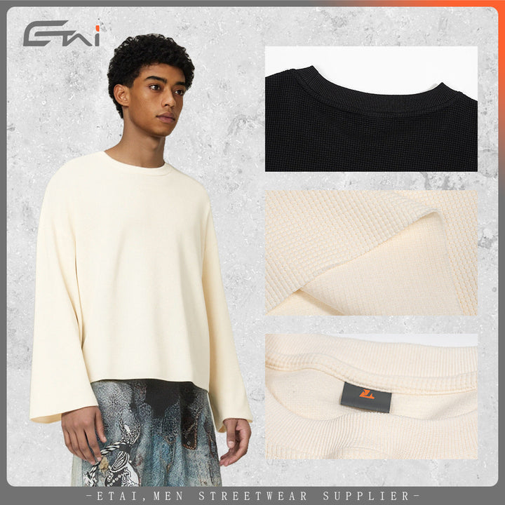 Men's Boxy Waffle Knit Sweater with Oversized Cut and Round Neck Hudson & Parker