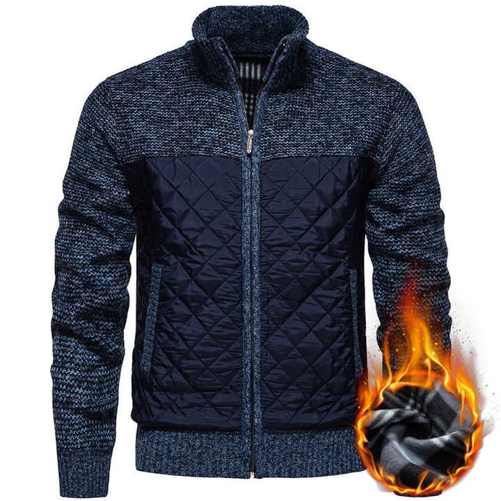 Men Quilted Hybrid Cardigan with Stand-Up Collar and Full Zip Hudson & Parker