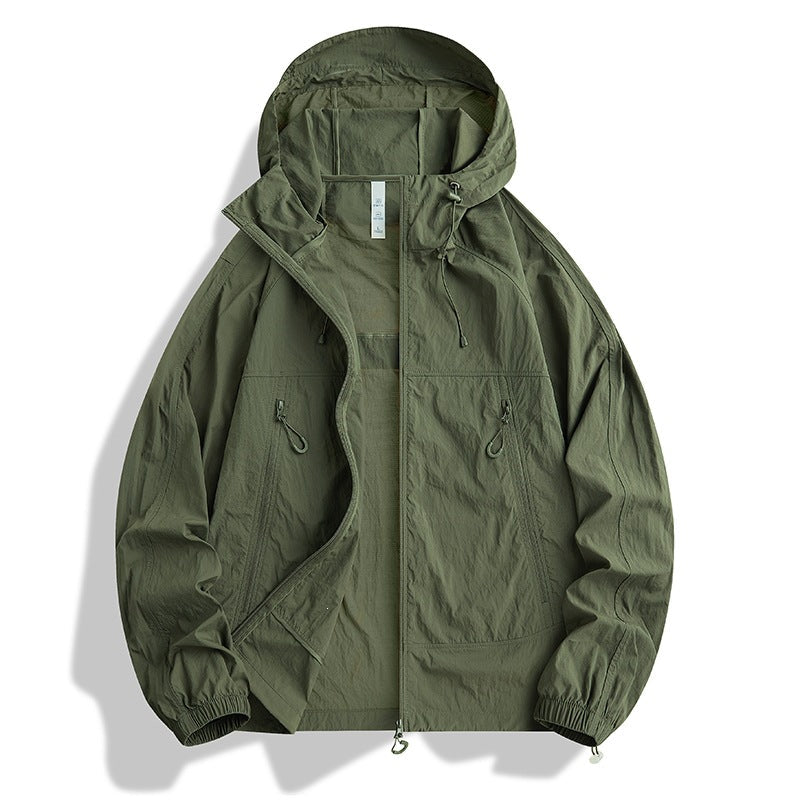 Men's Ultralight Hooded Wind Jacket with Pack Function, Mesh Lining & Zipper Pockets Hudson & Parker