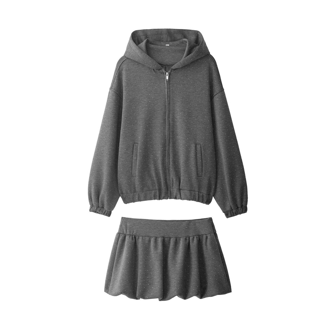 Women's Oversized Hoodie Jacket with Full Zip, Elastic Hem, and Subtle Dot Pattern Hudson & Parker