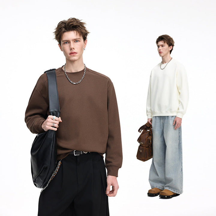 Men's Ribbed Structure Sweatshirt Pullover with Drop Shoulder and Relaxed Fit Hudson & Parker