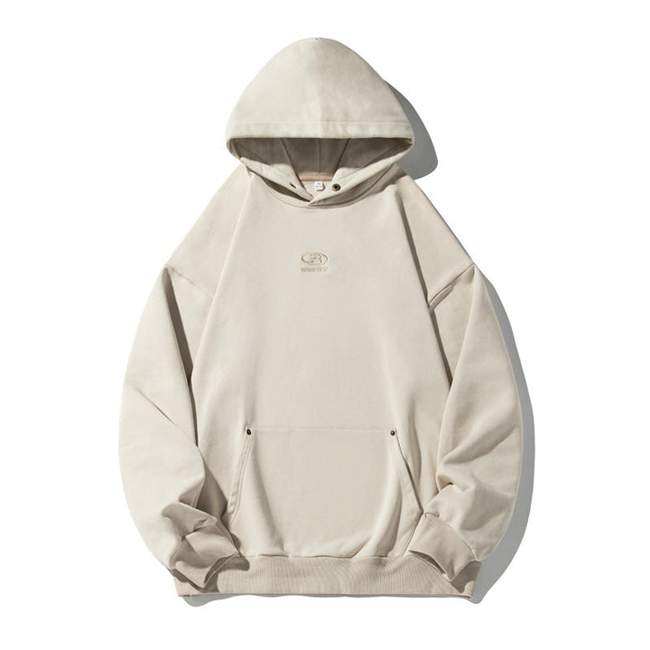 Unisex Oversize Hooded Sweatshirt in Vintage Finish with Kangaroo Pocket and Metal Eyelets Hudson & Parker