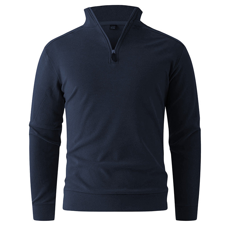 Men's Comfortable Stretch Half-Zip Sweater with Stand-Up Collar and Brushed Inner Lining Hudson & Parker