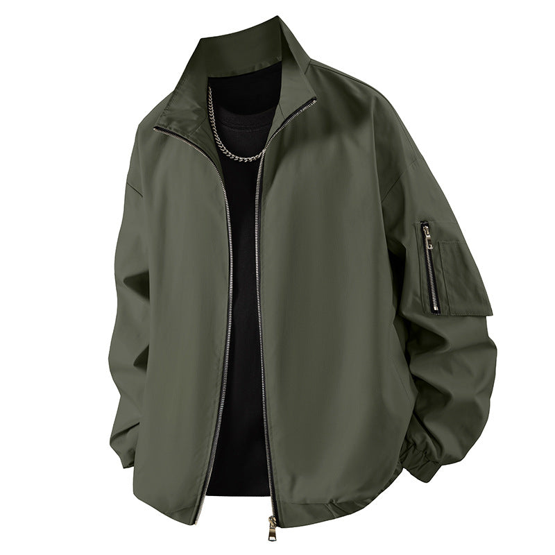 Men's Lightweight Utility Zip Jacket with Stand Collar, Arm Pocket and Elastic Hem Hudson & Parker