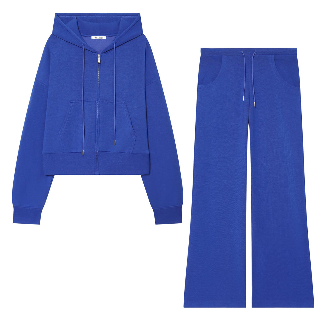 Women's Cropped Sweat Jacket with Metal Zip, Kangaroo Pocket and Oversized Hood Hudson & Parker
