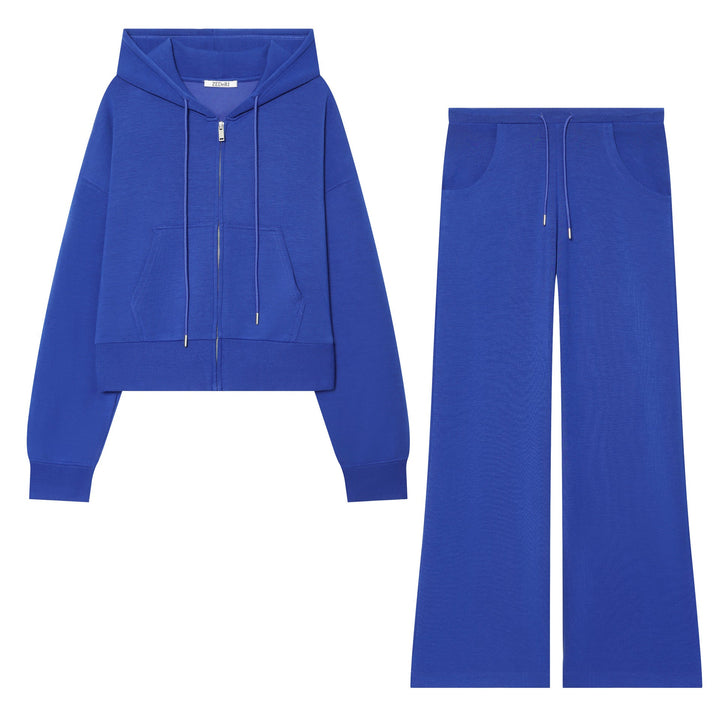 Women's Cropped Sweat Jacket with Metal Zip, Kangaroo Pocket and Oversized Hood Hudson & Parker