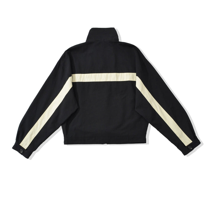 Women Cropped Oversize Training Jacket with Stand-up Collar and Contrast Stripes Hudson & Parker