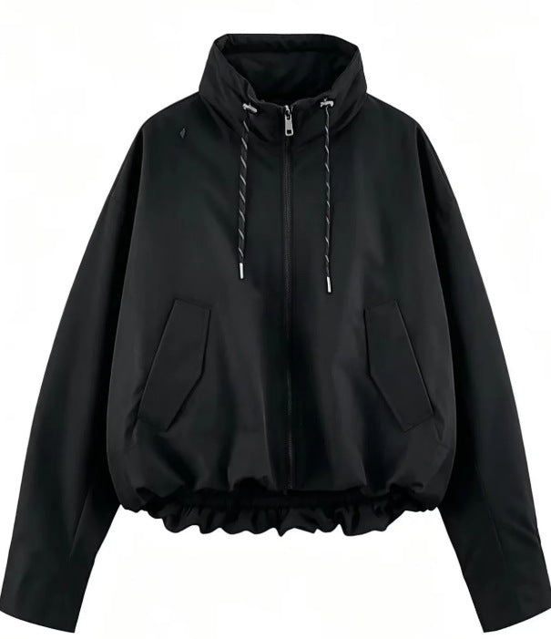 Women’s Oversize Cropped Hooded Jacket with Full Zip, Drawstring and Gathered Hem Hudson & Parker