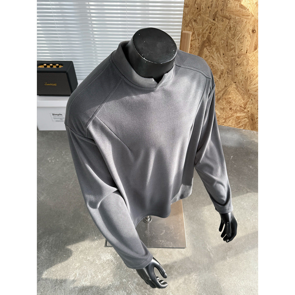 Men's Fine Loose Long Sleeve Sweatshirt with Short Stand-Up Collar and Minimalist Seam Construction Hudson & Parker