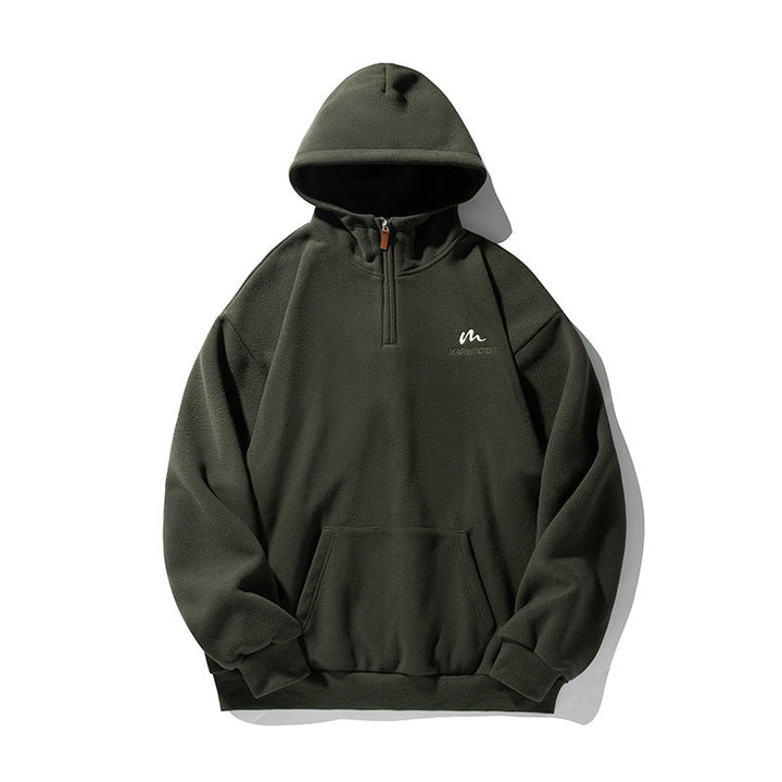 Unisex Fleece-Halfzip-Hoodie with Kangaroo Pocket and Ribbed Hem Hudson & Parker