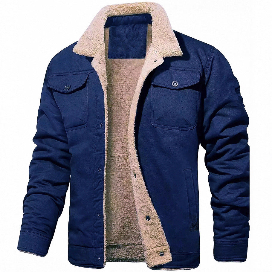 Men's Sherpa-lined Canvas Trucker Jacket with Chest Pockets Hudson & Parker