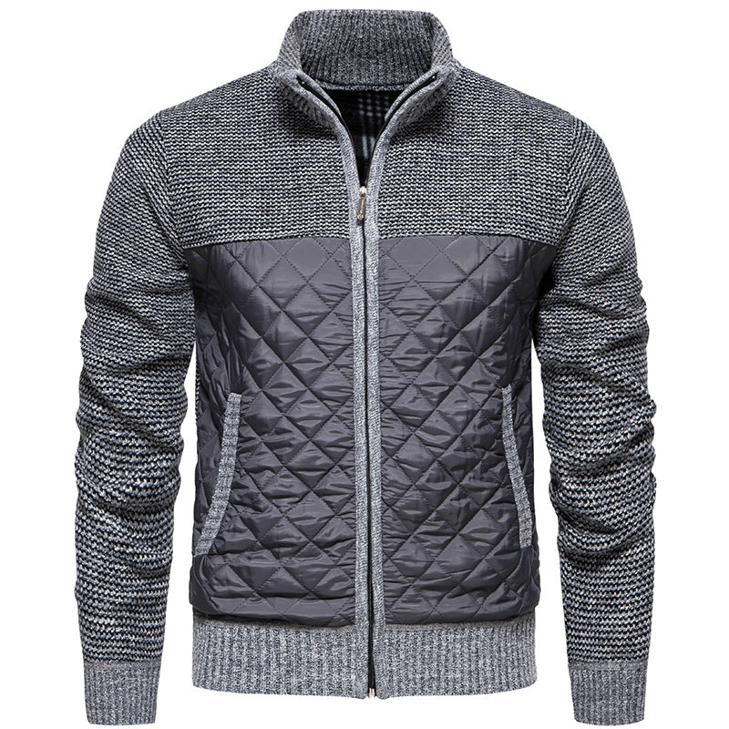 Men Quilted Hybrid Cardigan with Stand-Up Collar and Full Zip Hudson & Parker