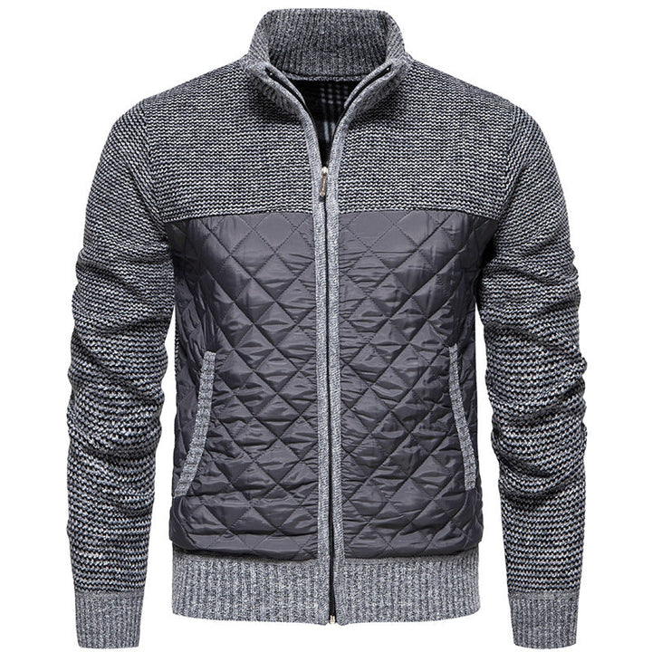 Men Quilted Hybrid Cardigan with Stand-Up Collar and Full Zip Hudson & Parker