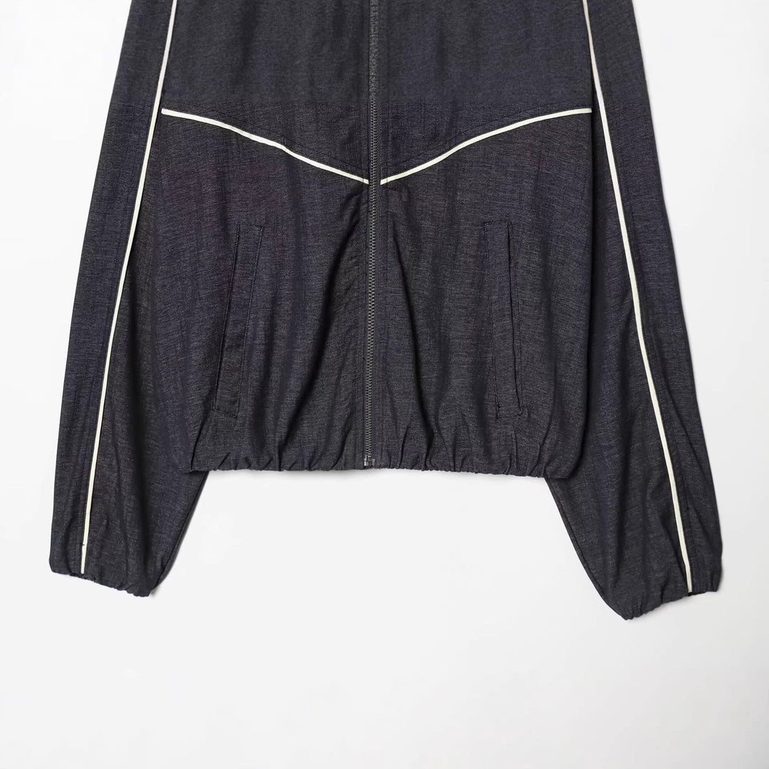 Women's Cropped Track Jacket with Stand Collar and Contrast Piping Hudson & Parker