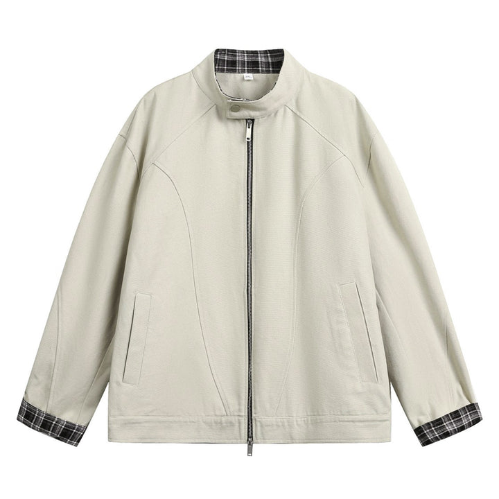 Unisex Boxy transitional jacket with stand-up collar, checkered lining and two-way zip Hudson & Parker