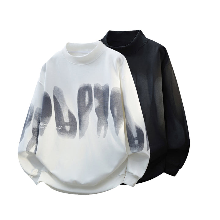 Unisex Oversize-Round-Neck-Sweatshirt with Stand-Up Collar, Abstract Print & Ribbed Cuffs Hudson & Parker