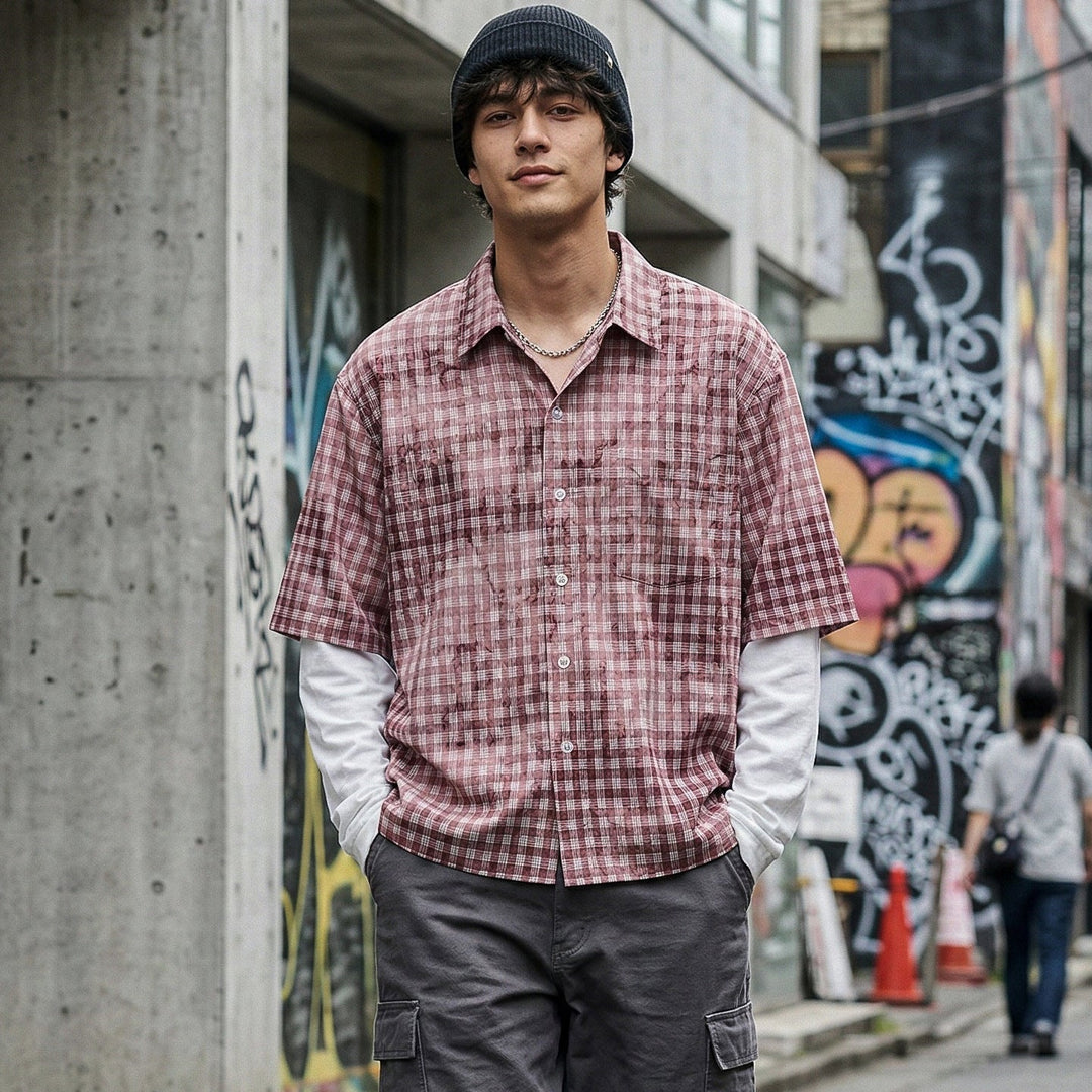 Men's Checkered Overshirt with Integrated Long Sleeve Layer Hudson & Parker