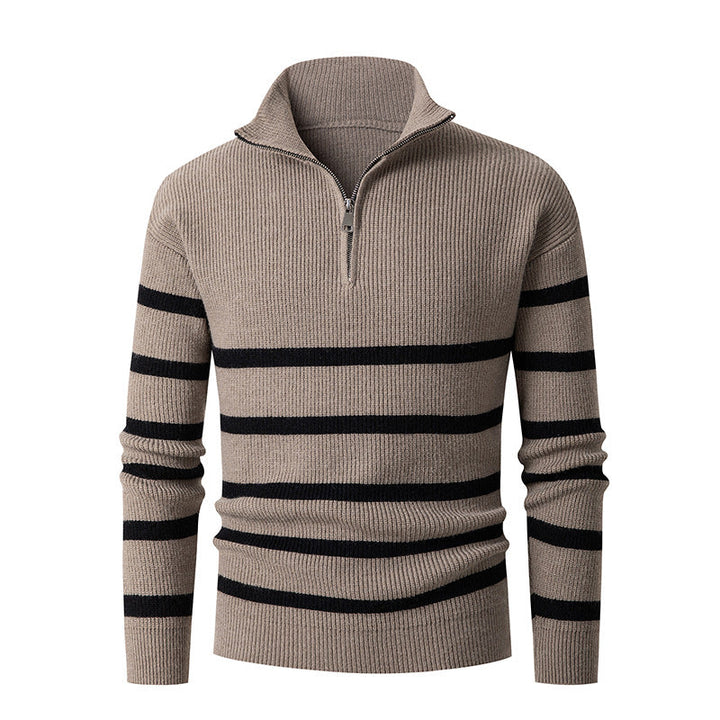 Men's Maritime Stripe Mockneck Pullover with Half Zip and Ribbed Fine Knit Hudson & Parker