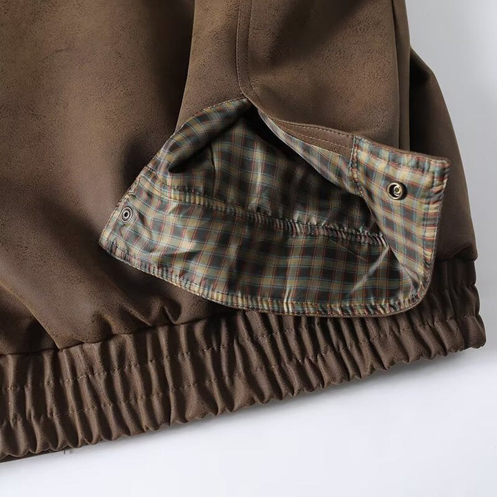 Men's Oversized Field Jacket in Suede Look with High Collar, Flap Pockets, and Elastic Hem Hudson & Parker