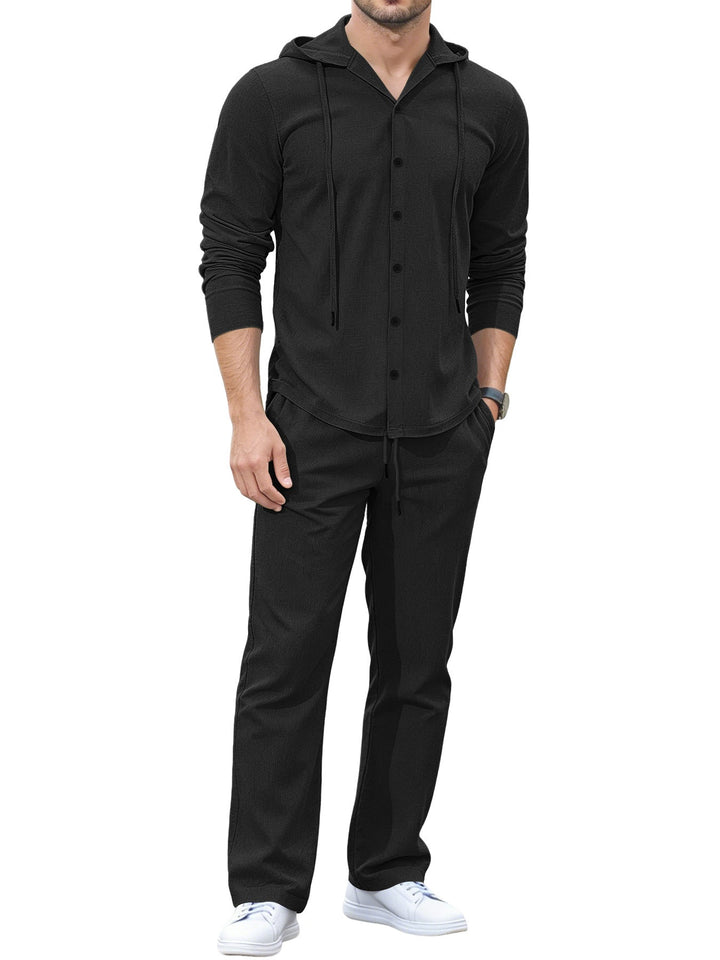 Men's Casual Button Hoodie Lounge Set made of Jersey with Drawstring and Comfort Jogger Hudson & Parker Fashion
