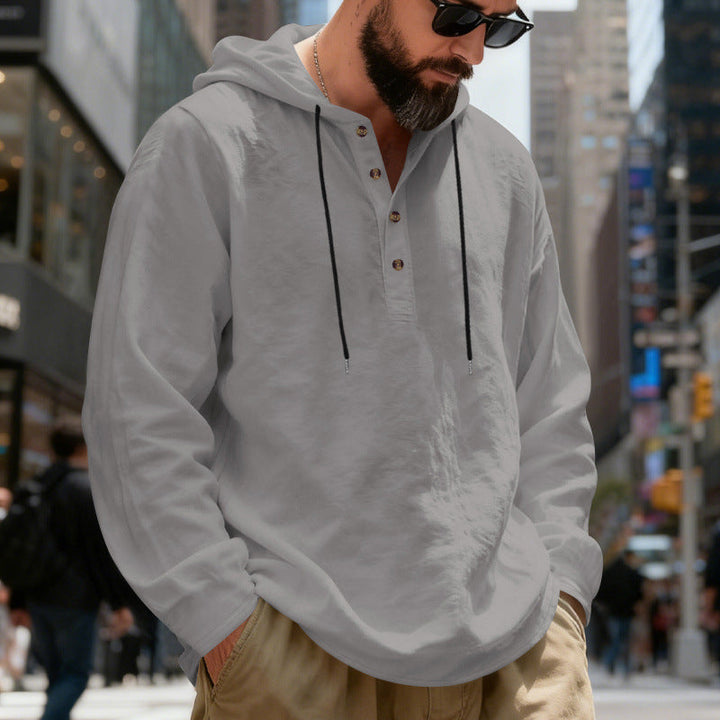 Men's lightweight hooded shirt with button placket made of linen blend and relaxed fit Hudson & Parker
