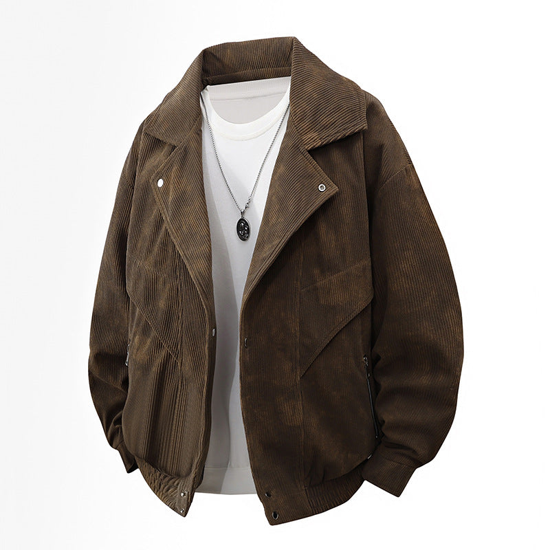 Men's Nano Oversized Cord Jacket with Wide Lapel, Zipper Pockets, and Elastic Hem Hudson & Parker
