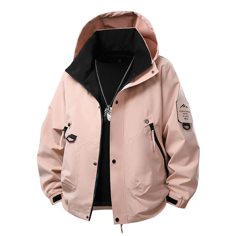Men's waterproof outdoor utility rain jacket with hood, multiple pockets and adjustable hem Hudson & Parker