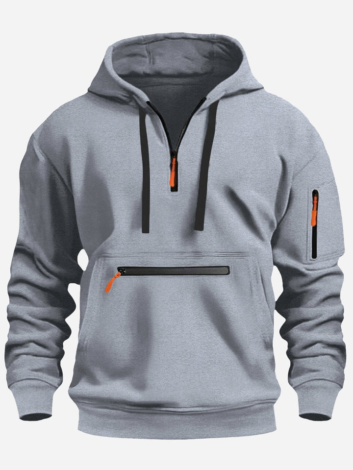 Men's hoodie with half zip, kangaroo pocket and hidden zippers Hudson & Parker